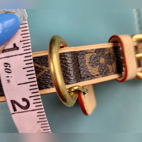 LOUIS VUITTON Brown Gold LV Monogram Canvas Baxter Tag 18" Dog Choker Collar NIB - Picture 14 of 16